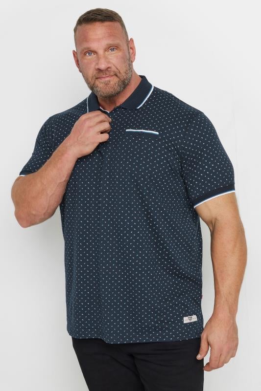 D555 Big & Tall Navy Blue Jersey Jacquard Polo Shirt | BadRhino 1