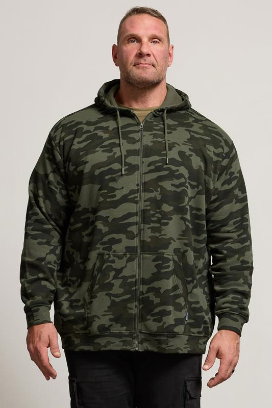 Men's  BadRhino Big & Tall Dark Green Camo Print Zip Through Hoodie