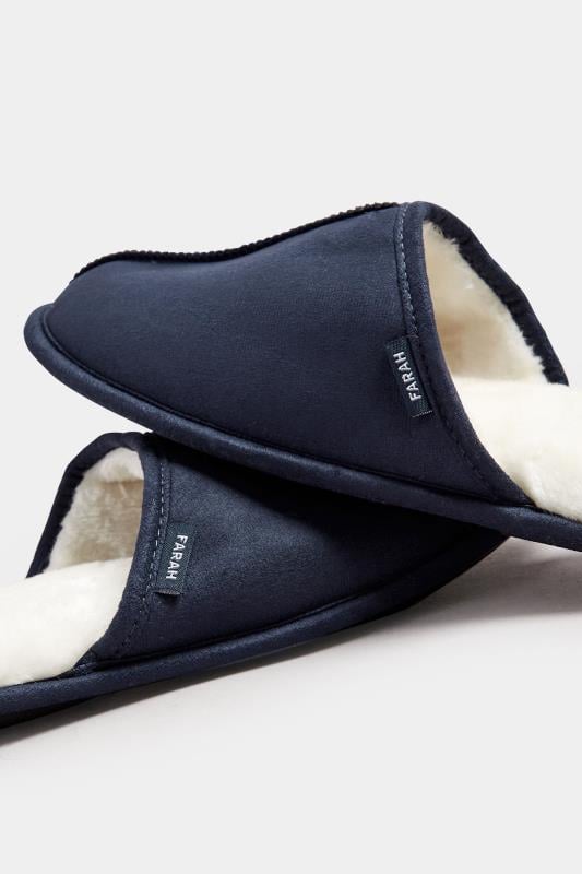 FARAH Navy Blue Faux Fur Lined Mule Slippers | BadRhino 5