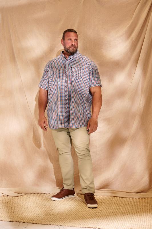 BEN SHERMAN Big & Tall Blue Signature Gingham Check Short Sleeve Shirt | BadRhino 1