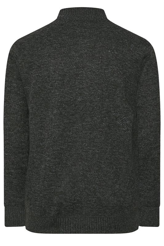 D555 Big & Tall Charcoal Grey Marl Zip Through Knitted Jumper | BadRhino 2