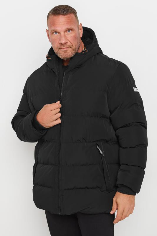 BadRhino Big & Tall Black Hooded Logo Puffer Jacket | BadRhino 2