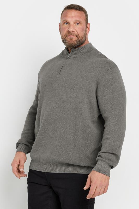 BadRhino Big & Tall Grey Milano Quarter Zip Knitted Jumper | BadRhino 2