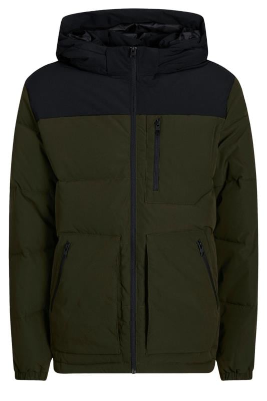 JACK & JONES Big & Tall Dark Green Hooded Colourblock Puffer Jacket | BadRhino 2