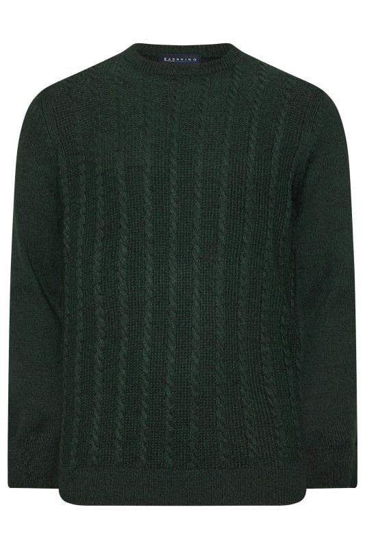 BadRhino Big & Tall Dark Green Crew Neck Cable Knit Jumper | BadRhino 4