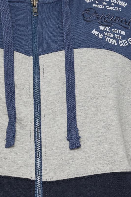 KAM Big & Tall Blue Zip Through Contrast Panel Hoodie | BadRhino 3