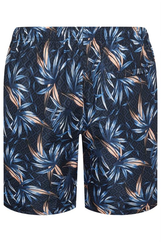 D555 Big & Tall Navy Blue Hawaiian Print Swim Shorts | BadRhino 4