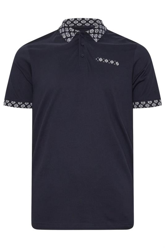 BadRhino Big & Tall Navy Blue Jacquard Collar Polo Shirt | BadRhino 4