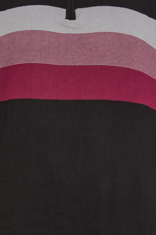 KAM Big & Tall Black Half Zip Stripe Knitted Jumper | BadRhino 4