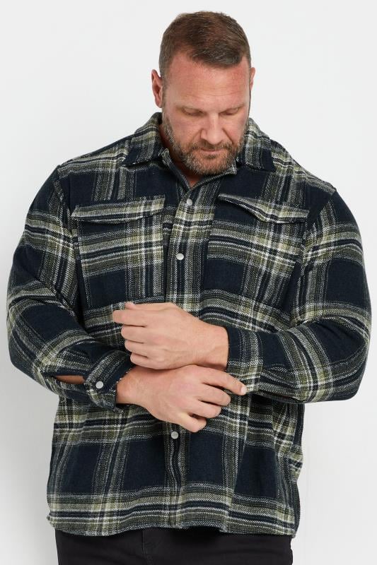 JACK & JONES Big & Tall Charcoal Grey Check Overshirt | BadRhino 1