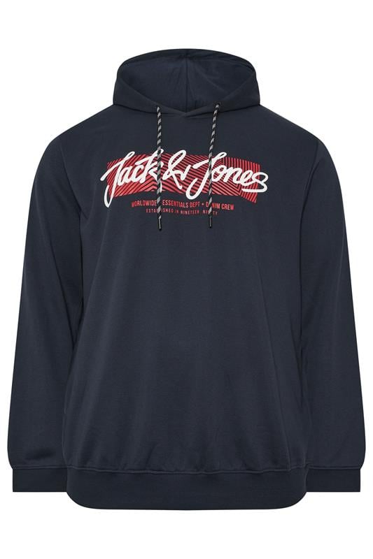 JACK & JONES Big & Tall Navy Blue Hoodie | BadRhino 1