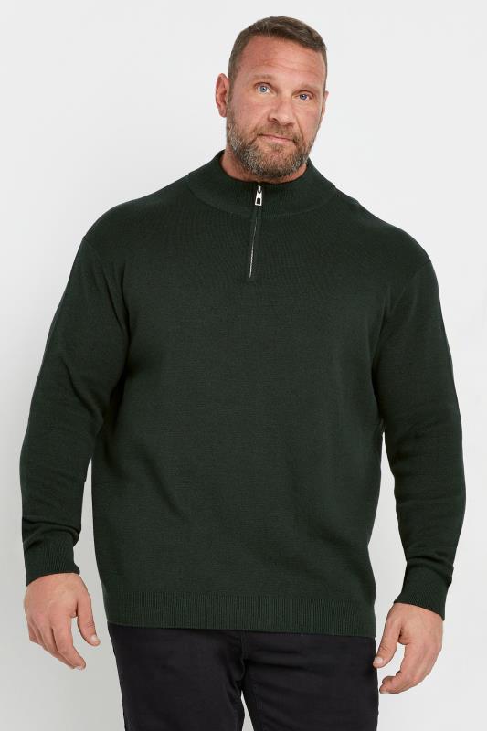 BadRhino Big & Tall Green Milano Quarter Zip Knitted Jumper | BadRhino 2