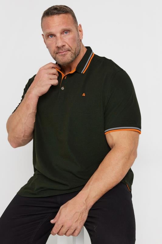 JACK & JONES Big & Tall Dark Green 'Paulo' Cotton Polo Shirt | BadRhino 1