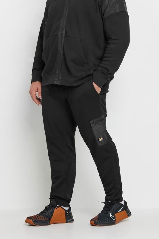 D555 Big & Tall Black Woven Fabric Trim Joggers | BadRhino 1