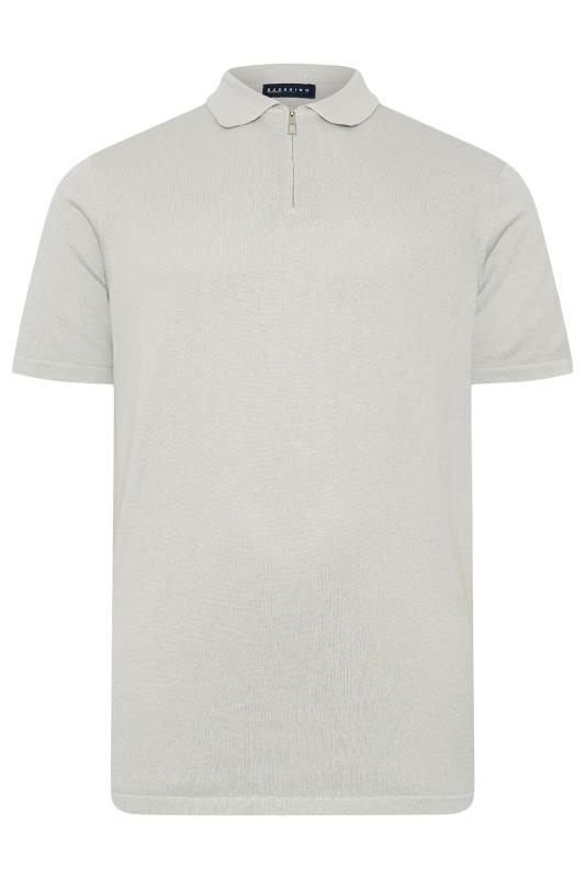 BadRhino Big & Tall Grey Knitted Short Sleeve Zip Polo Shirt | BadRhino 3