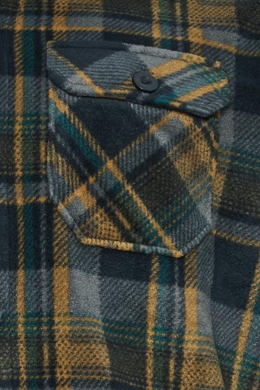 BadRhino Big & Tall Blue & Yellow Checked Fleece Button Down Shacket | BadRhino 3