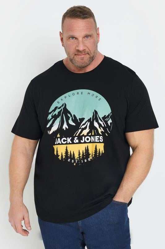 JACK & JONES Big & Tall Black Mountain Print T-Shirt | BadRhino 1