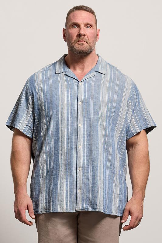  JACK & JONES Big & Tall Navy Blue Linen Blend Resort Shirt