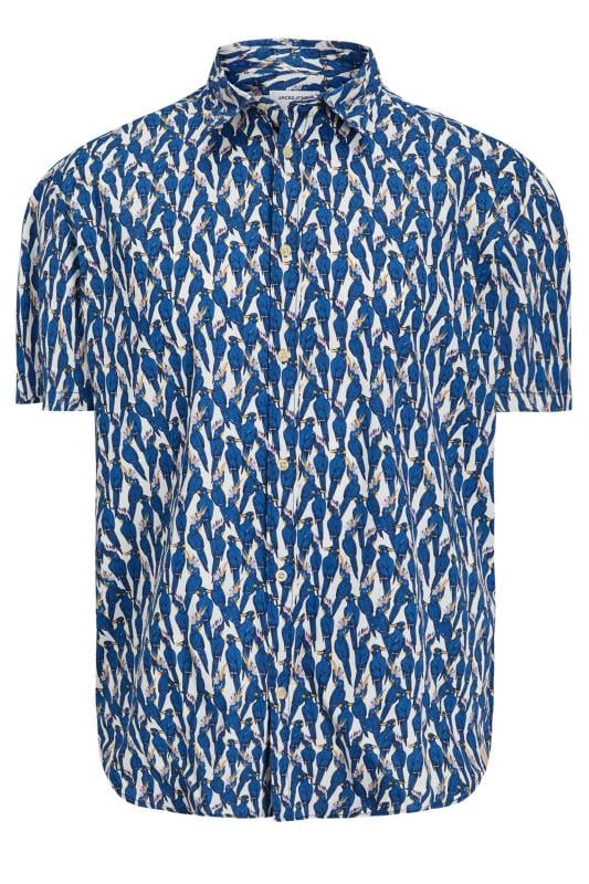 JACK & JONES Big & Tall Plus Size Blue Animal Print Short Sleeve Shirt | BadRhino  2