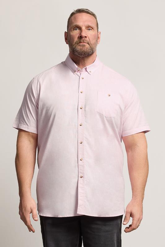 D555 Big & Tall Pink Linen Mix Pocket Shirt