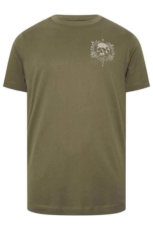 BadRhino Big & Tall Olive Green Skull Emblem Extra Long Graphic T-Shirt | BadRhino 1