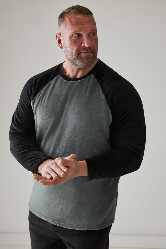 Men's  BadRhino Big & Tall Black & Grey Raglan Sleeve Fleece Pyjama Set