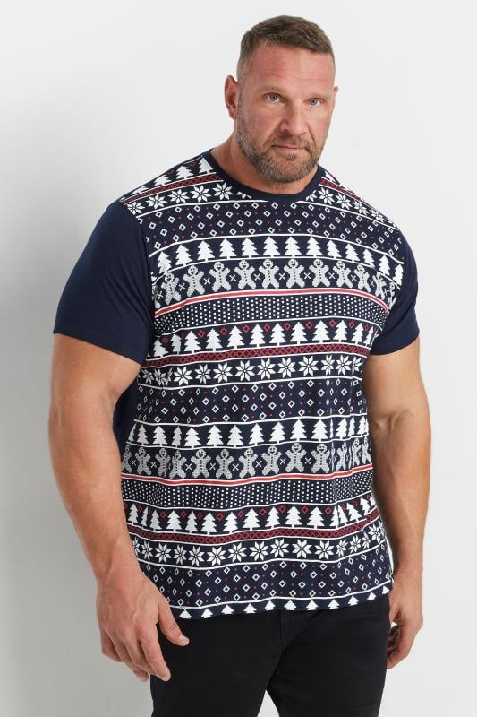 BadRhino Big & Tall Navy Blue Fairisle Christmas Graphic T-Shirt | BadRhino 1