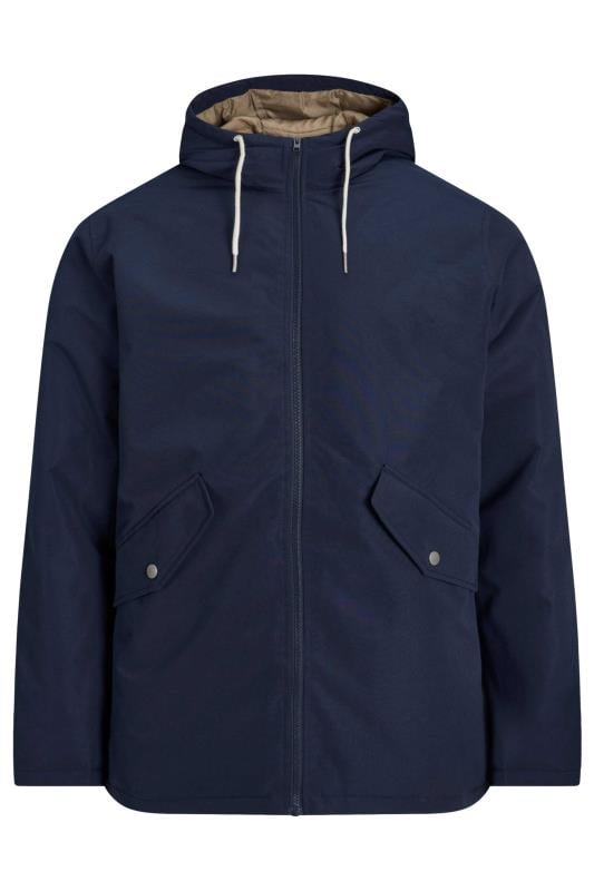 JACK & JONES Big & Tall Navy Blue Hooded Parka Jacket | BadRhino 2