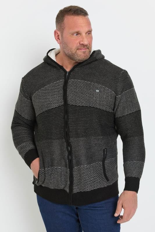 KAM Big & Tall Charcoal Grey Sherpa Stripe Hoodie | BadRhino 1