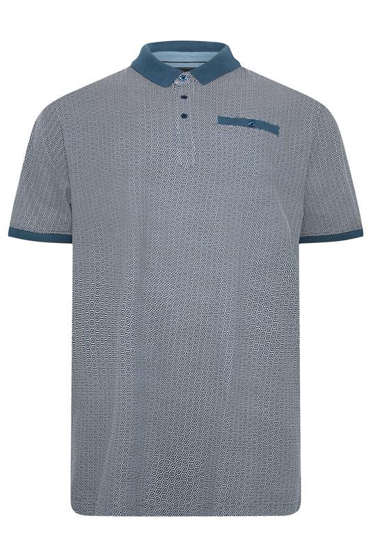 KAM Big & Tall Navy Blue Geometric Print Polo Shirt | BadRhino 2