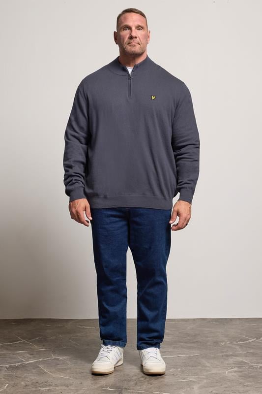 LYLE & SCOTT Big & Tall Grey Cotton Merino Quarter Zip Jumper | BadRhino 2