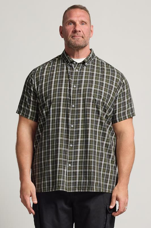  BadRhino Big & Tall Green Check Short Sleeve Shirt