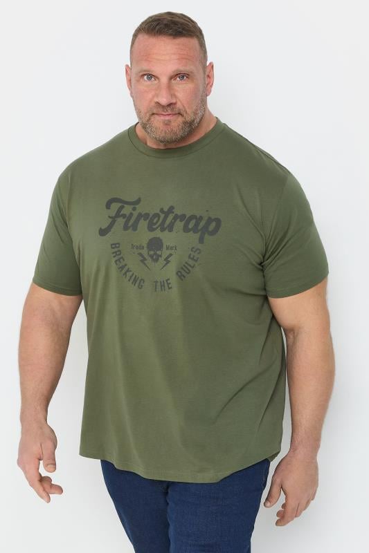 FIRETRAP Big & Tall Khaki Green 'King Skull' T-Shirt | BadRhino 1