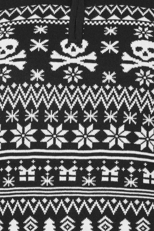 BadRhino Big & Tall Black Quarter Zip Fairisle Skull Knitted Jumper | BadRhino 3