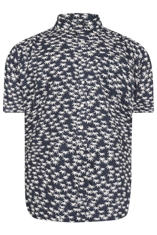 ESPIONAGE Big & Tall Navy Blue Palm Tree Print Shirt | BadRhino 3