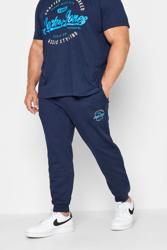 Men's  JACK & JONES Big & Tall Navy Blue Logo Print Cuffed Joggers
