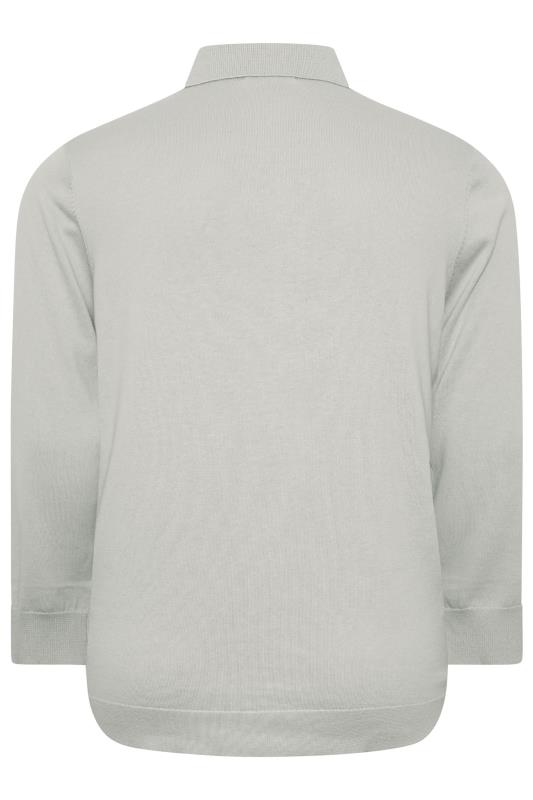 BadRhino Big & Tall Grey Knitted Long Sleeve Zip Polo Shirt | BadRhino 4