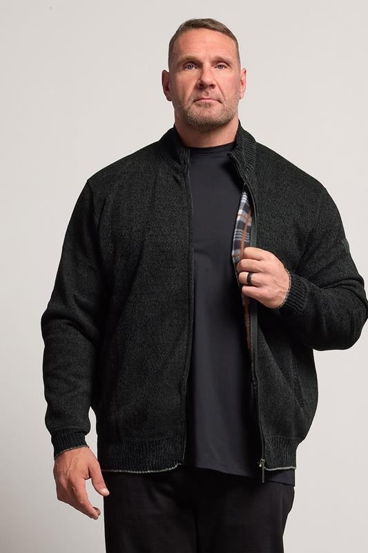Men's  D555 Big & Tall Black Chenille Zip Through Knit Jumper