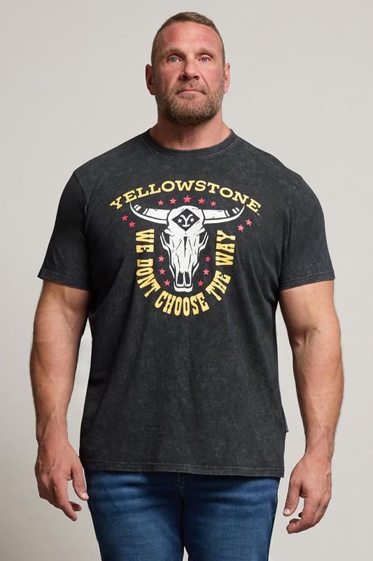 Men's  BadRhino Big & Tall Black Acid Wash Printed 'Yellowstone' T-Shirt