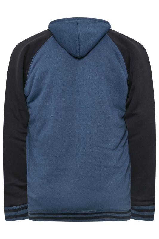 KAM Big & Tall Blue Sherpa Raglan Sleeve Zip Through Hoodie | BadRhino 4