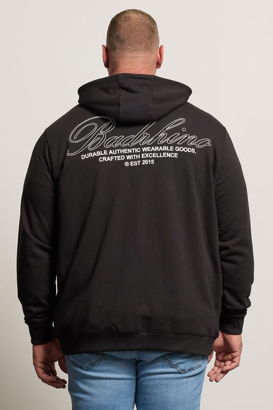 BadRhino Big & Tall Black Scripted Zip Through Hoodie | BadRhino 4