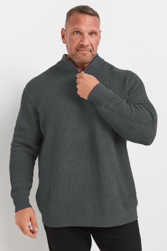 BadRhino Big & Tall Grey Chenille Quarter Zip Jumper | BadRhino 1