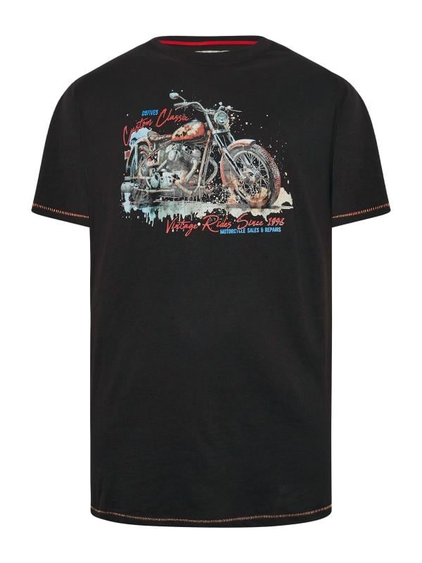 D555 Big & Tall Black Motorbike Graphic Print Tee | BadRhino 1