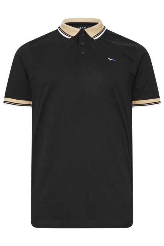 BadRhino Big & Tall Black Contrast Tipped Detail Polo Shirt | BadRhino 3