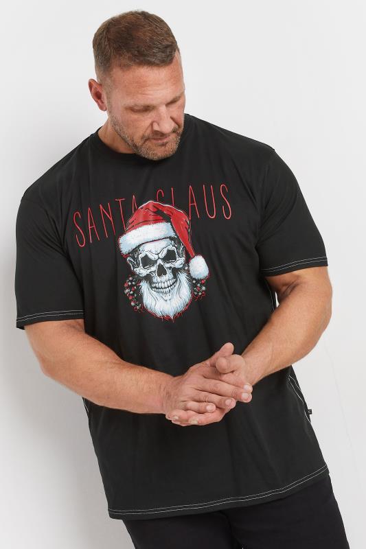 KAM Black Santa Skull Graphic Print T-Shirt | BadRhino 1