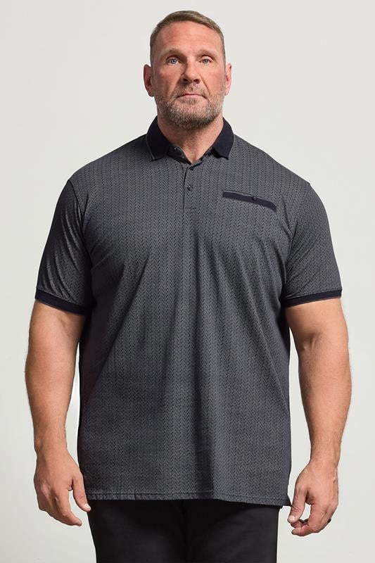 Men's  D555 Big & Tall Navy Blue Jacquard Polo Shirt