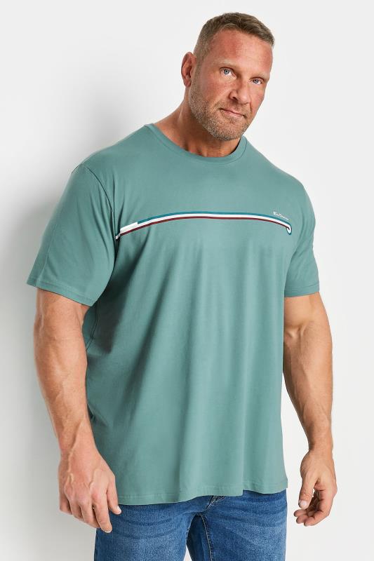 BEN SHERMAN Big & Tall Teal Blue Core Stripe T-Shirt | BadRhino 1