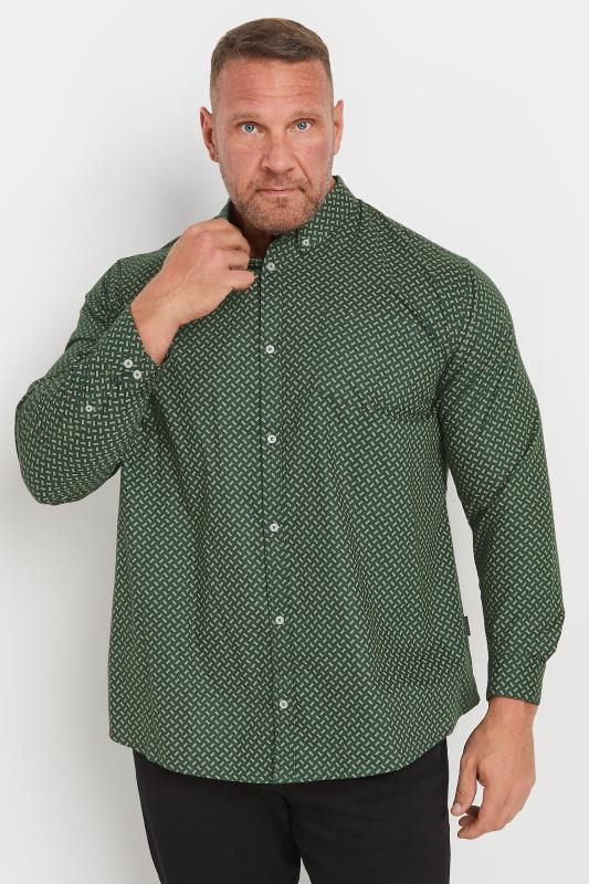 BadRhino Big & Tall Green Geometric Print Party Shirt | BadRhino 1