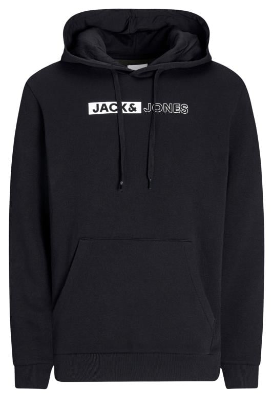 JACK & JONES Big & Tall Black Logo Long Sleeve Hoodie | BadRhino 2