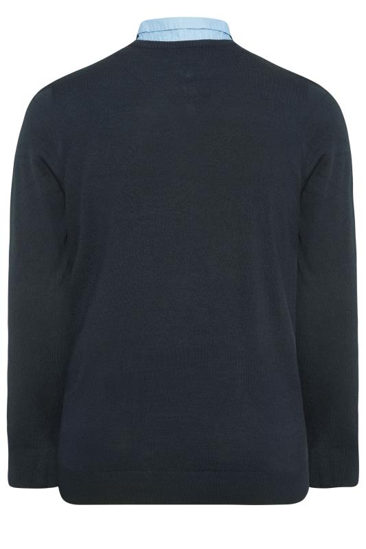 BadRhino Navy Blue & Light Blue Essential Mock Shirt Jumper | BadRhino